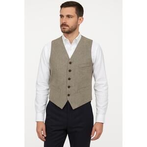 J.Crew Vest Mens Medium Tan Brown Formal Herringbone Tweed‎ Wool Vintage